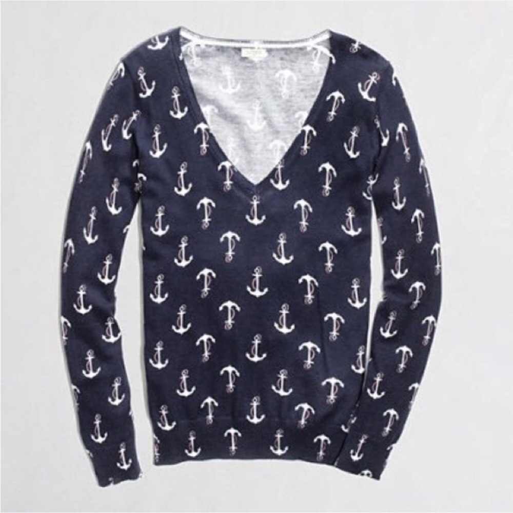 J. Crew navy blue sweater with anchor print Size Small
